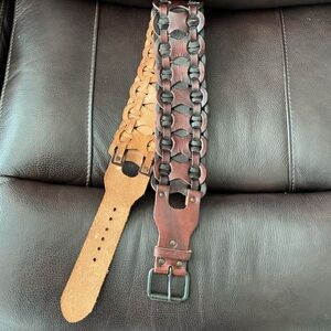 Brown Leather Women’s Woven Wide Belt
